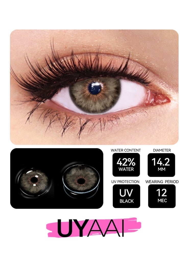 UYAAI Brown Lenses Yearly Colored Contact Lenses, Unisex Cosmetic Contact Lenses, Natural Fashion Lenses, 42% Water Soft Contacts - Image 2